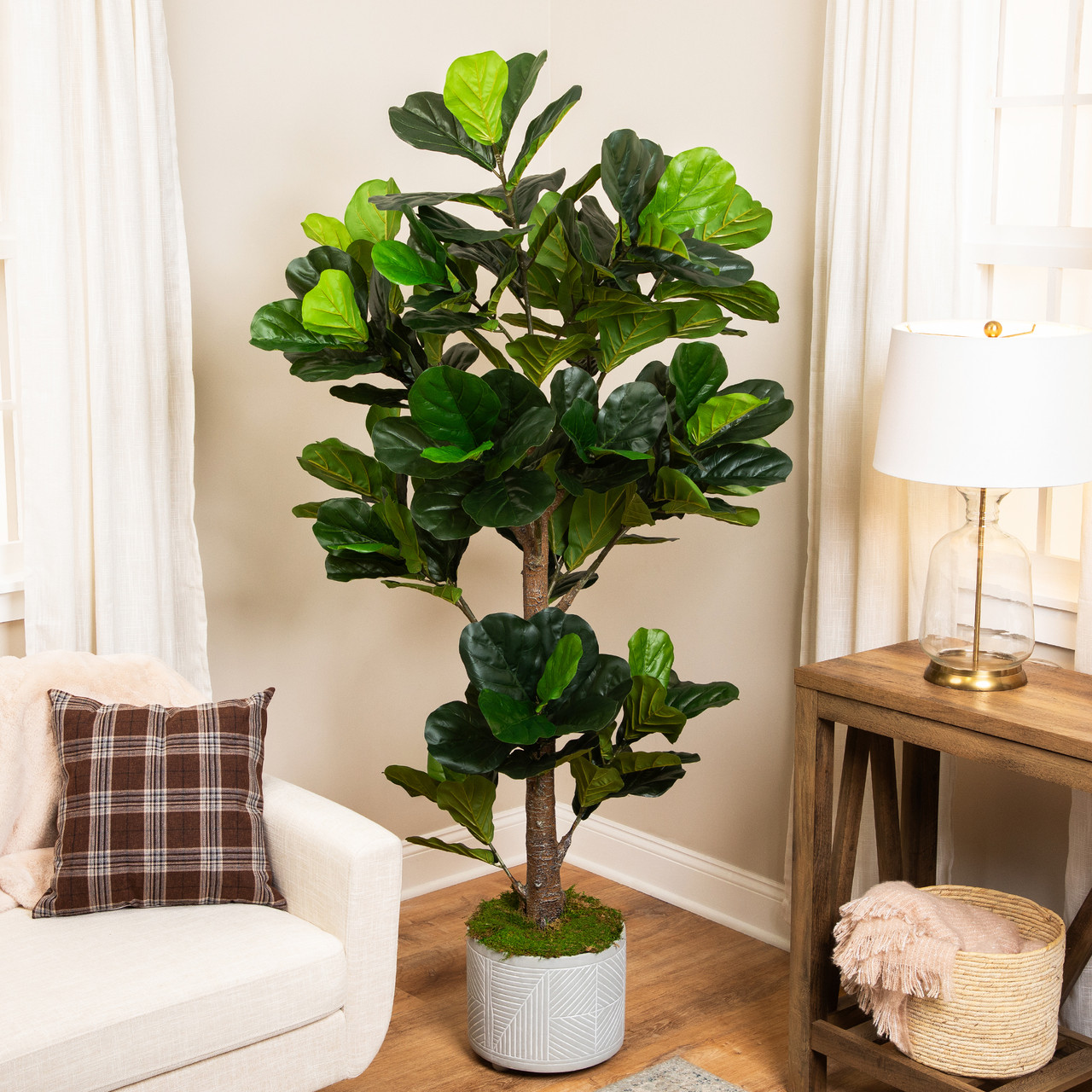 Potted Two Tone Green Artificial Wide Fiddle Leaf Fig Tree - 6.25' |  Christmas Central