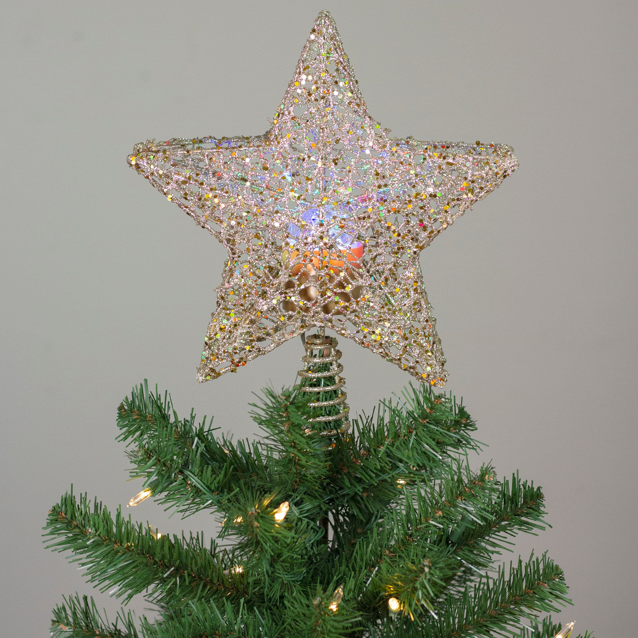13" Lighted Gold Star with Rotating Projector Christmas Tree Topper Multicolor LED lights