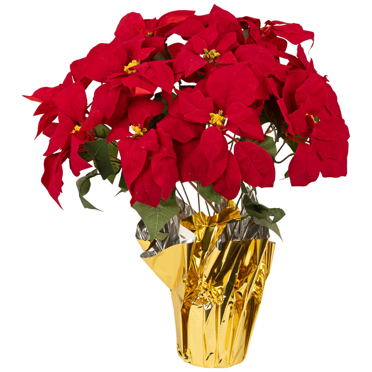 Northlight Red Artificial Christmas Poinsettia With Gold Wrapped Pot