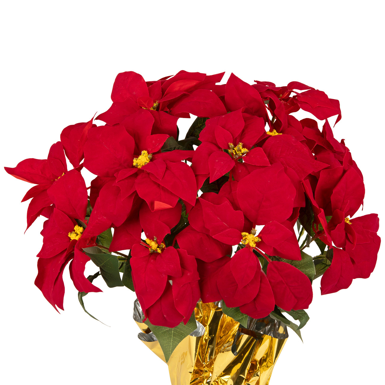 Artificial Christmas Poinsettia with Gold Wrapped Pot - 20" - Red