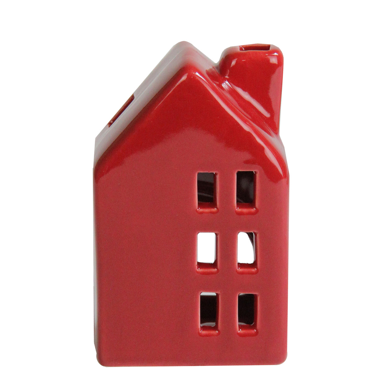 4" Red Ceramic House Flameless Tea Light Christmas Candle Holder