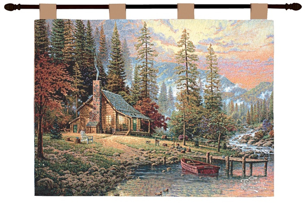 Thomas Kinkade Peace Retreat Pictorial Cotton Wall Art Hanging Tapestry