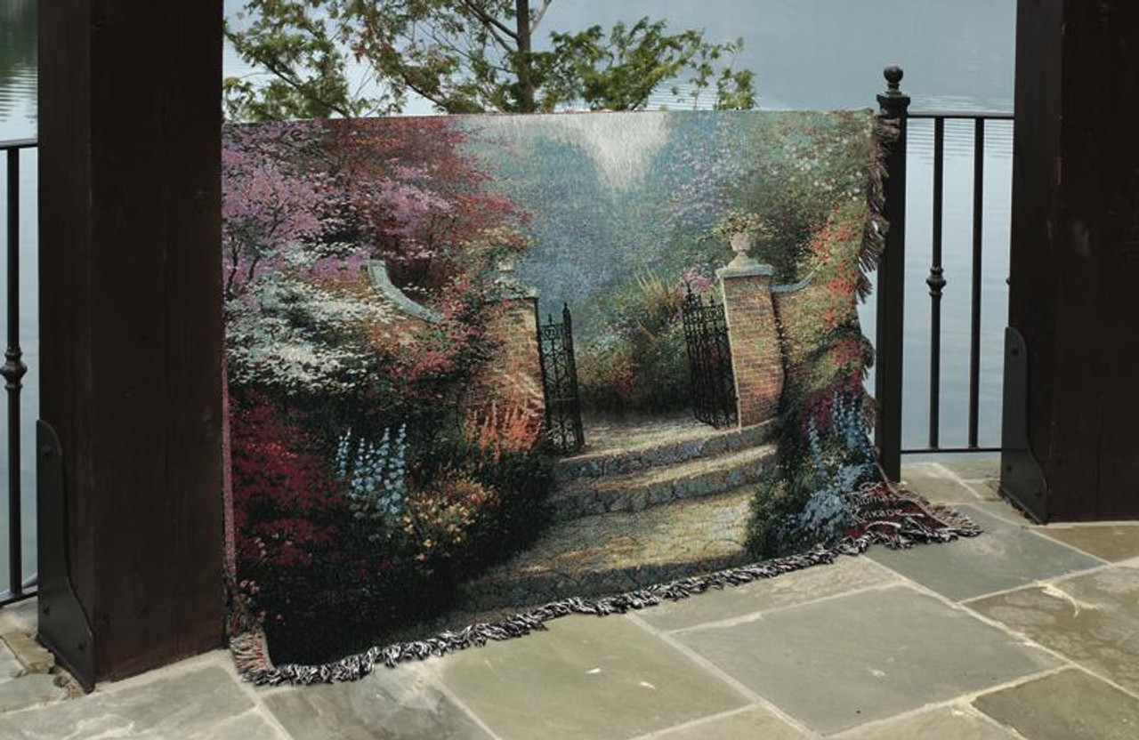 50" x 60" Thomas Kinkade Victorian Garden Pictoral Tapestry Throw Blanket  Christmas Central