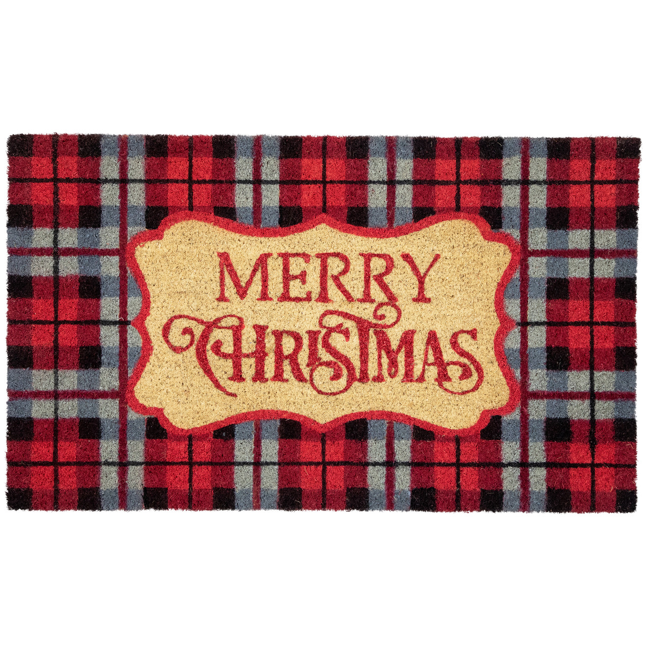 Welcome Gingham Plaid Coir Outdoor Doormat, (18 x 30)