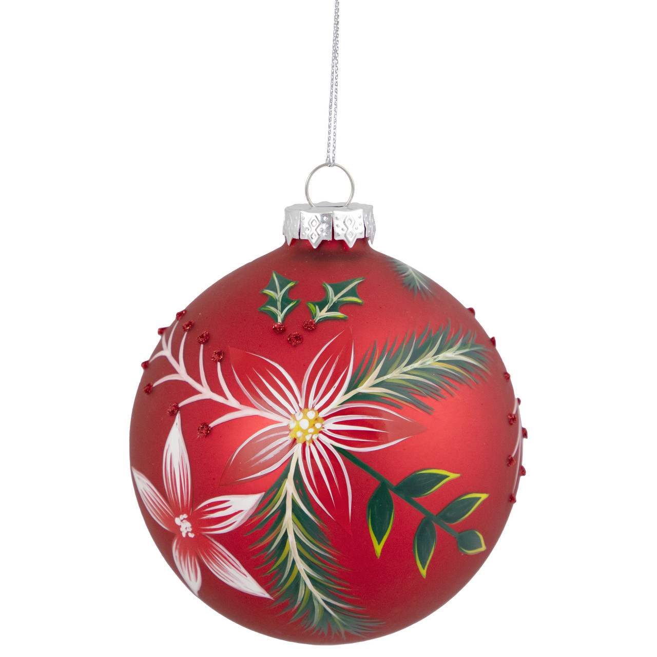 Holly Leaf Hand Blown Glass 3 Ball Christmas Ornament - Case of 6