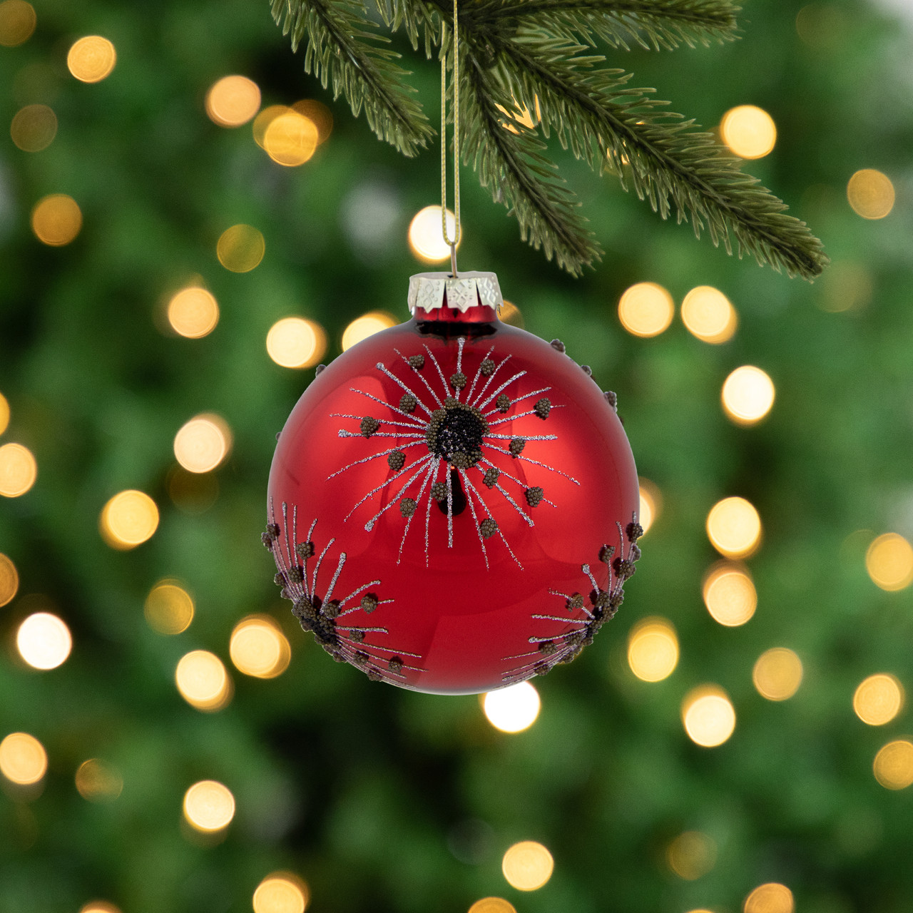 Christmas Ball Ornament - Snowflakes w/Red Berries (D1005)