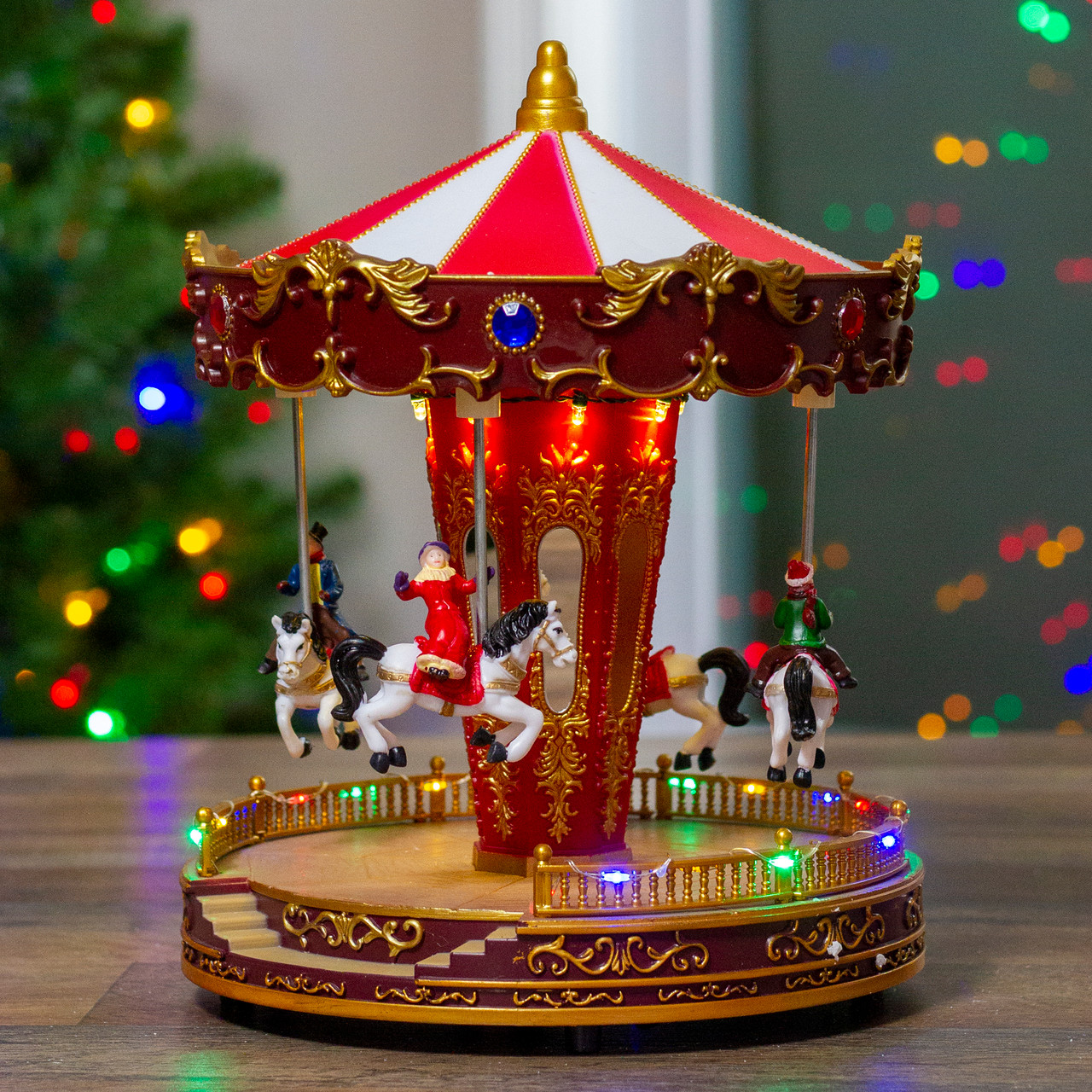 LED Lighted & Animated Horses Christmas Carousel Village Display