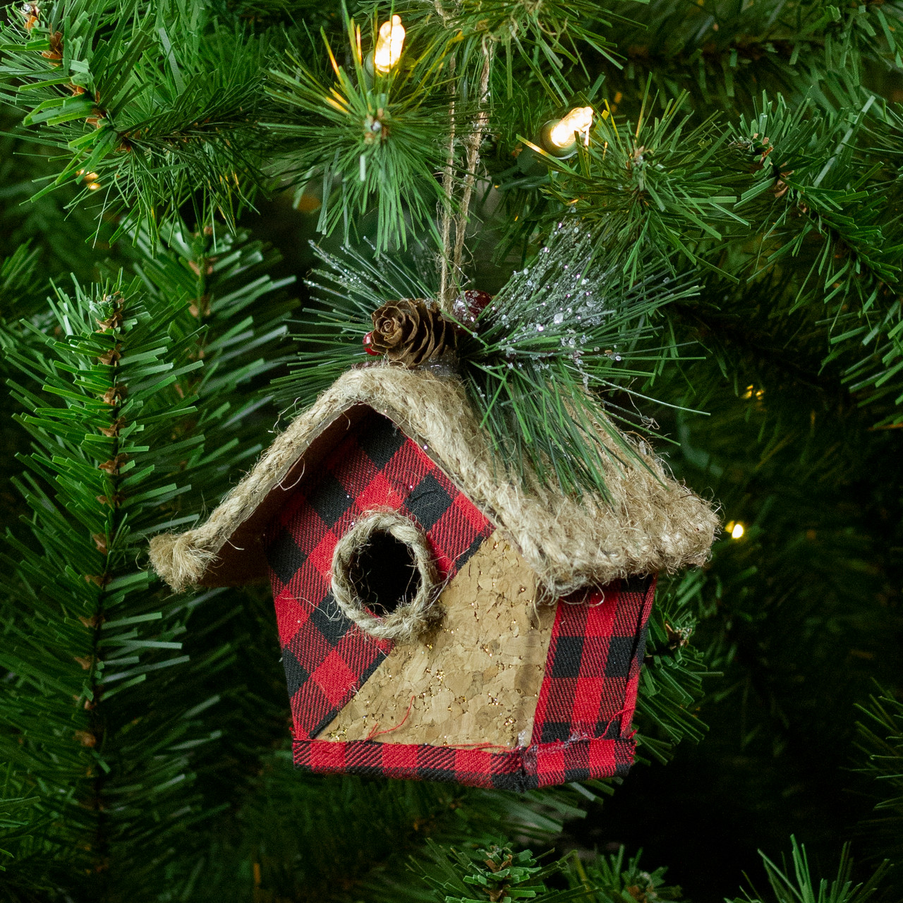 Rustic Red White Hanging Jute Rope Ball Garland Christmas Tree