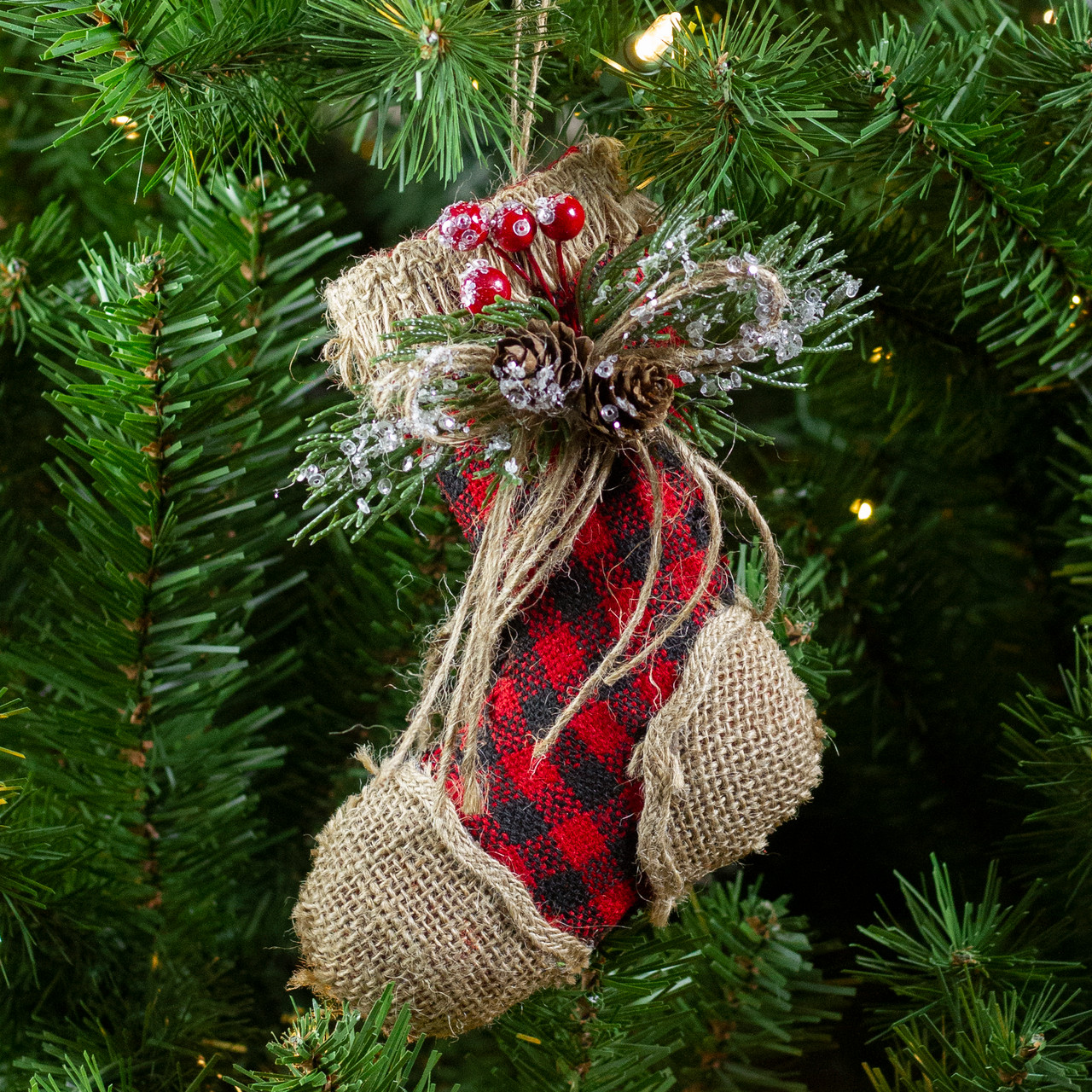 6 Green Felt Pine Cone with Berries Christmas Ornament