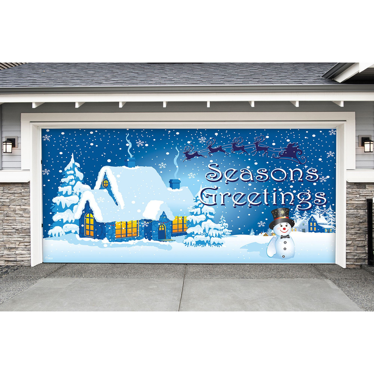 Showdown Displays 80 inch x 36 inch Blue and White Winter Wonderland Front Door Banner Mural Sign Decoration