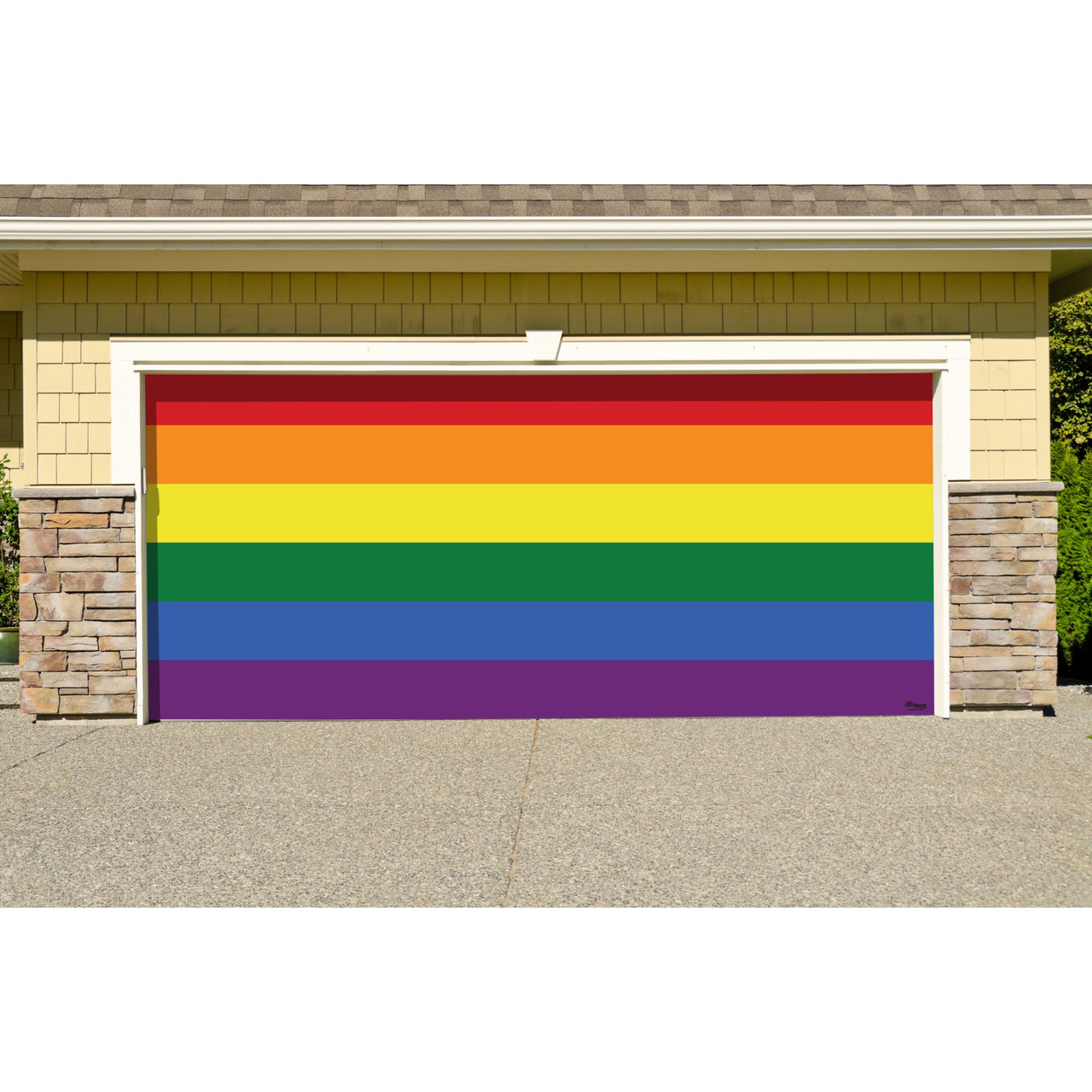 7' x 16' Red & Blue LGBT Striped Outdoor Double Car Garage Door Banner ...