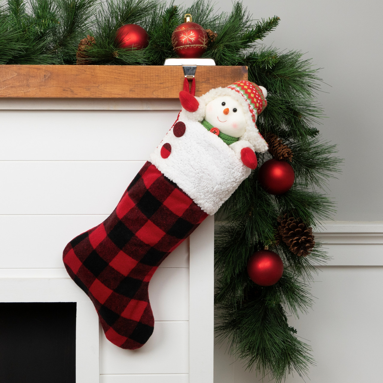23 Black Red Rustic Buffalo Plaid Christmas Stocking