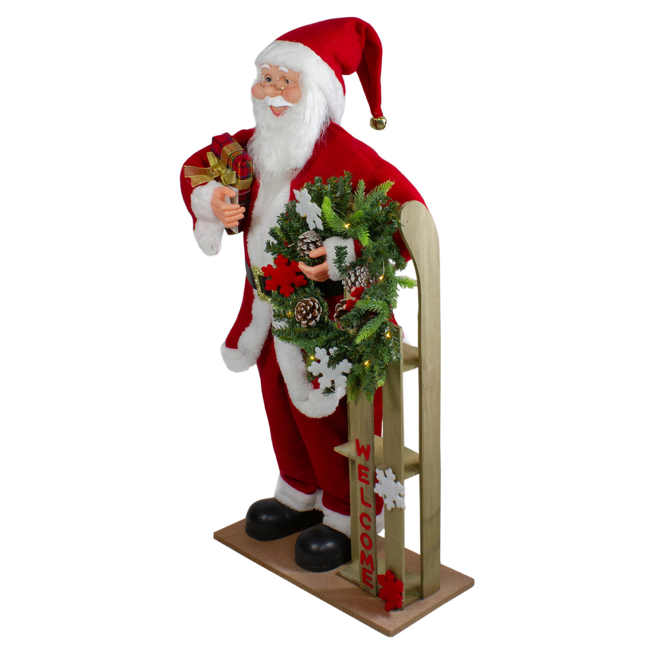 NORTHLIGHT TJ27581 red Northlight 3' Santa Claus Holding a Wooden Sleigh Welcome Christmas Sign