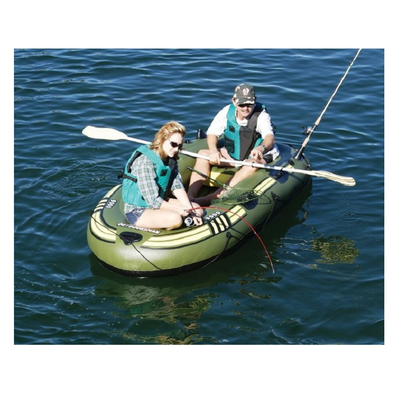 4-Person Inflatable Fishing Boat Float - 108 - Green & Black