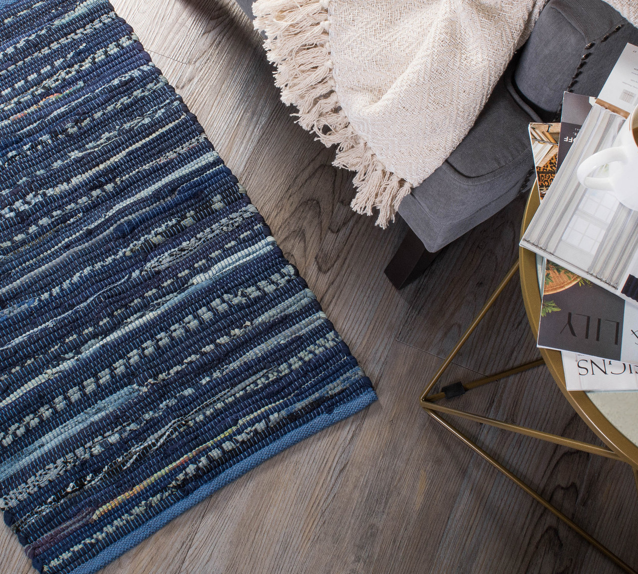 48" x 72" Nautical Blue Reversible Rectangular Rag Rug Christmas Central