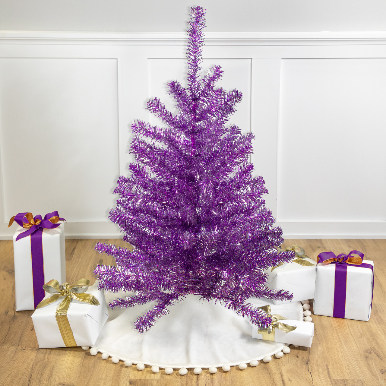 Metallic Purple Tinsel Artificial Christmas Tree - 3' - Unlit