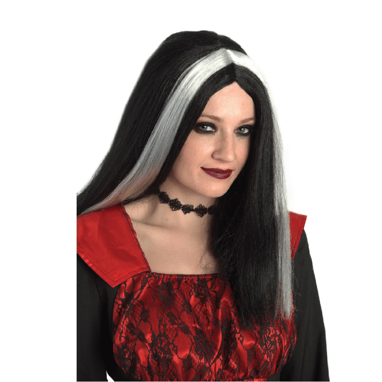 Black White Shoulder Length Vampiress Halloween Wig Costume Accessory One Size Fits Most Christmas Central