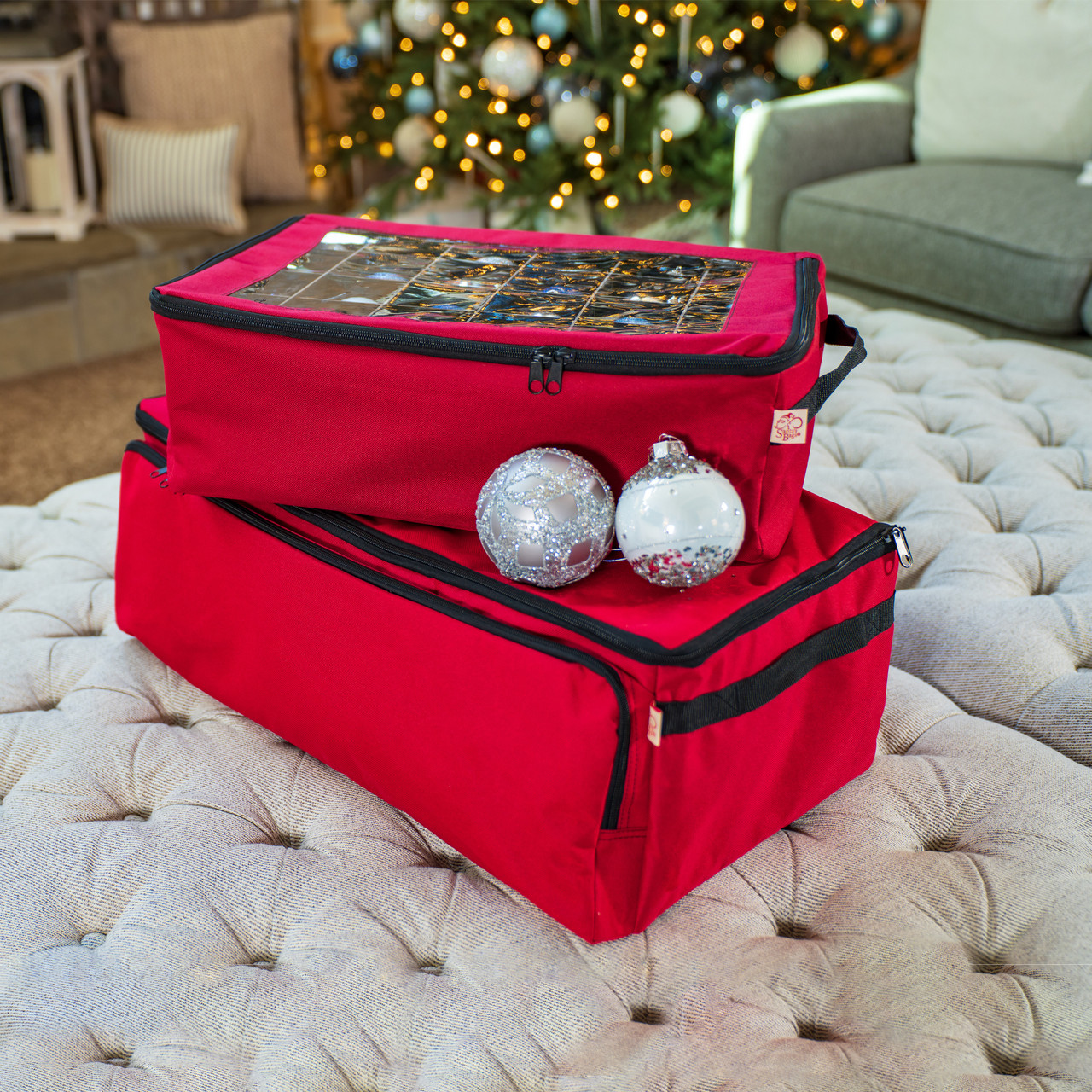Santa's Bags 3-Tray Christmas Ornament Storage Box with Tall Side Pockets  (72 Ornaments) SB-10152-RS - The Home Depot