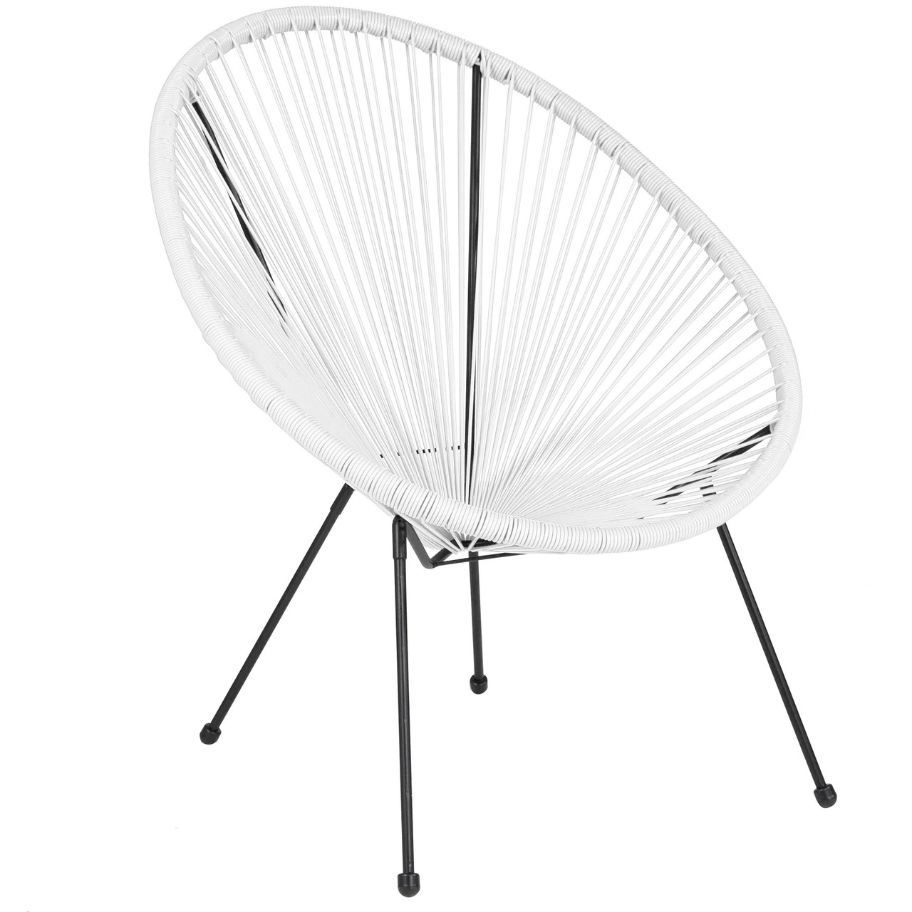 35.25" White & Black Oval Outdoor Furniture Patio Bungee Lounge Chair