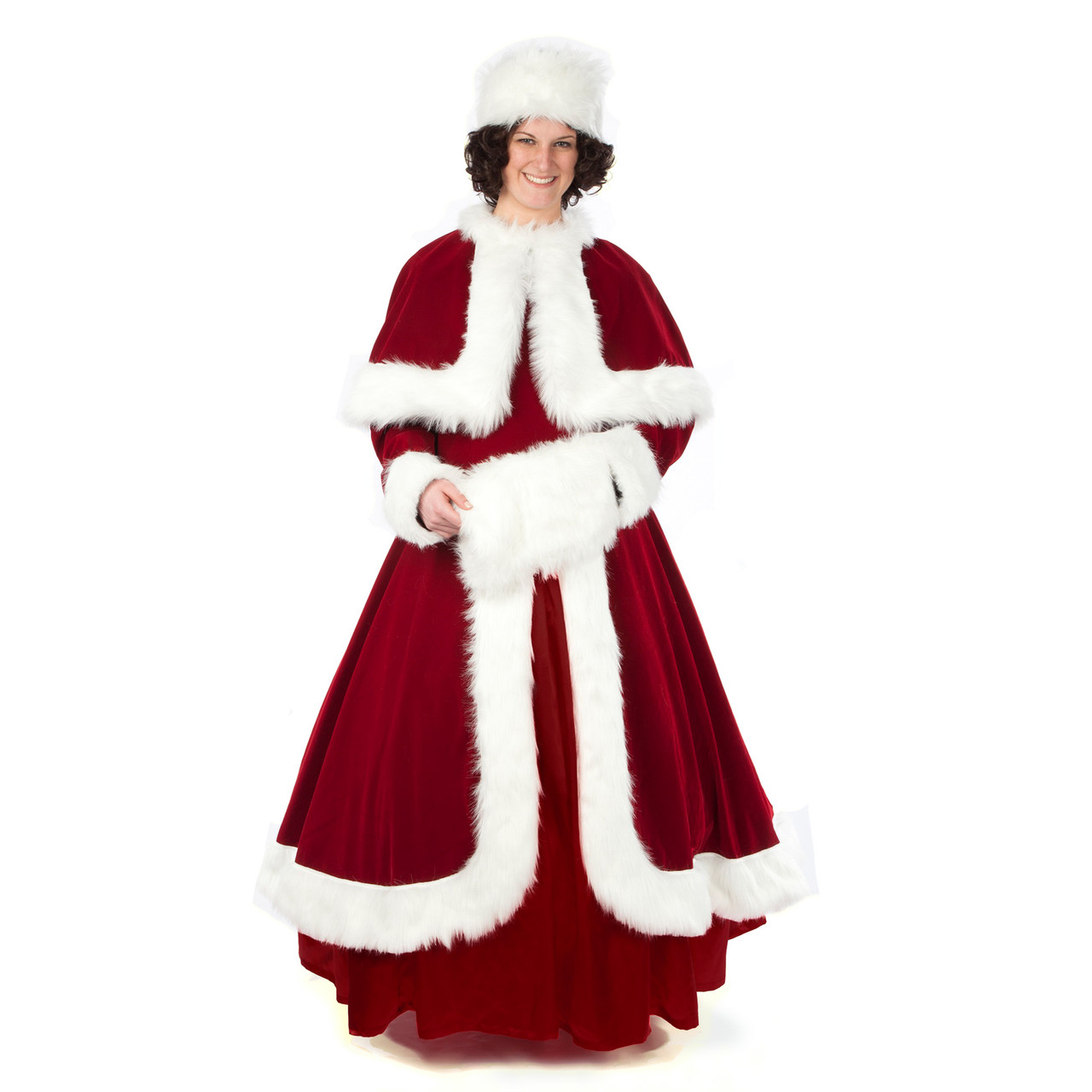6-Piece Burgundy White Elegant Velvet Claus Costume Adult