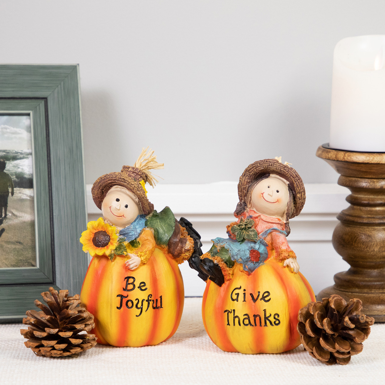 Set of 2 Girl & Boy Scarecrows on Pumpkins Fall Figurines 6 ...