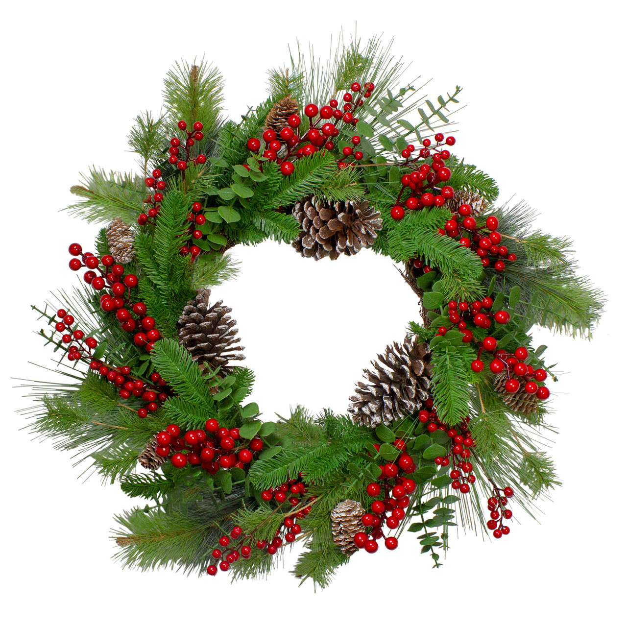 Holly Frosted Pine Cone Artificial Christmas Wreath - 24-Inch, Unlit