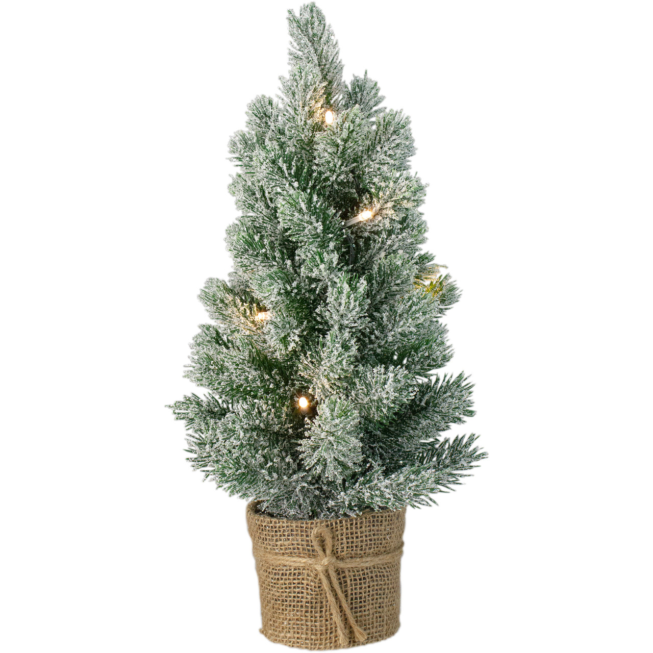 17Inch Mini Artificial Tabletop LED Flocked Christmas Tree with Burlap