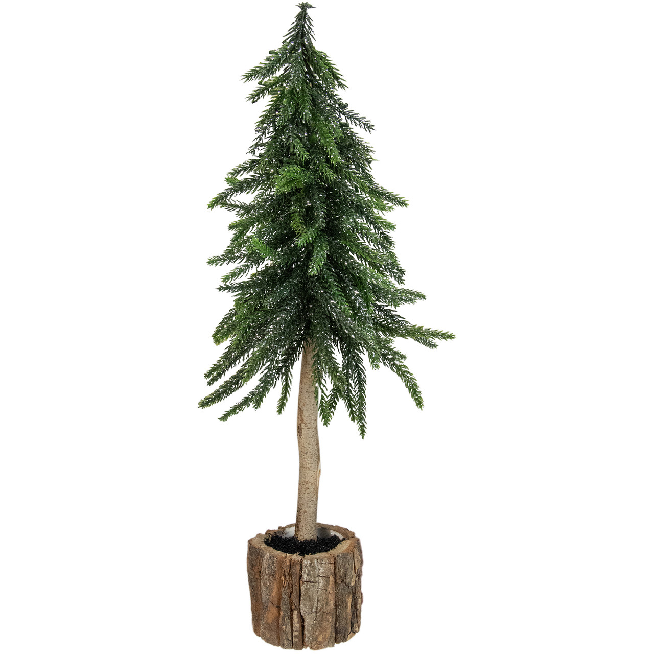 14.75in Downswept Glittered Artificial Mini Christmas Tree Wood Base ...