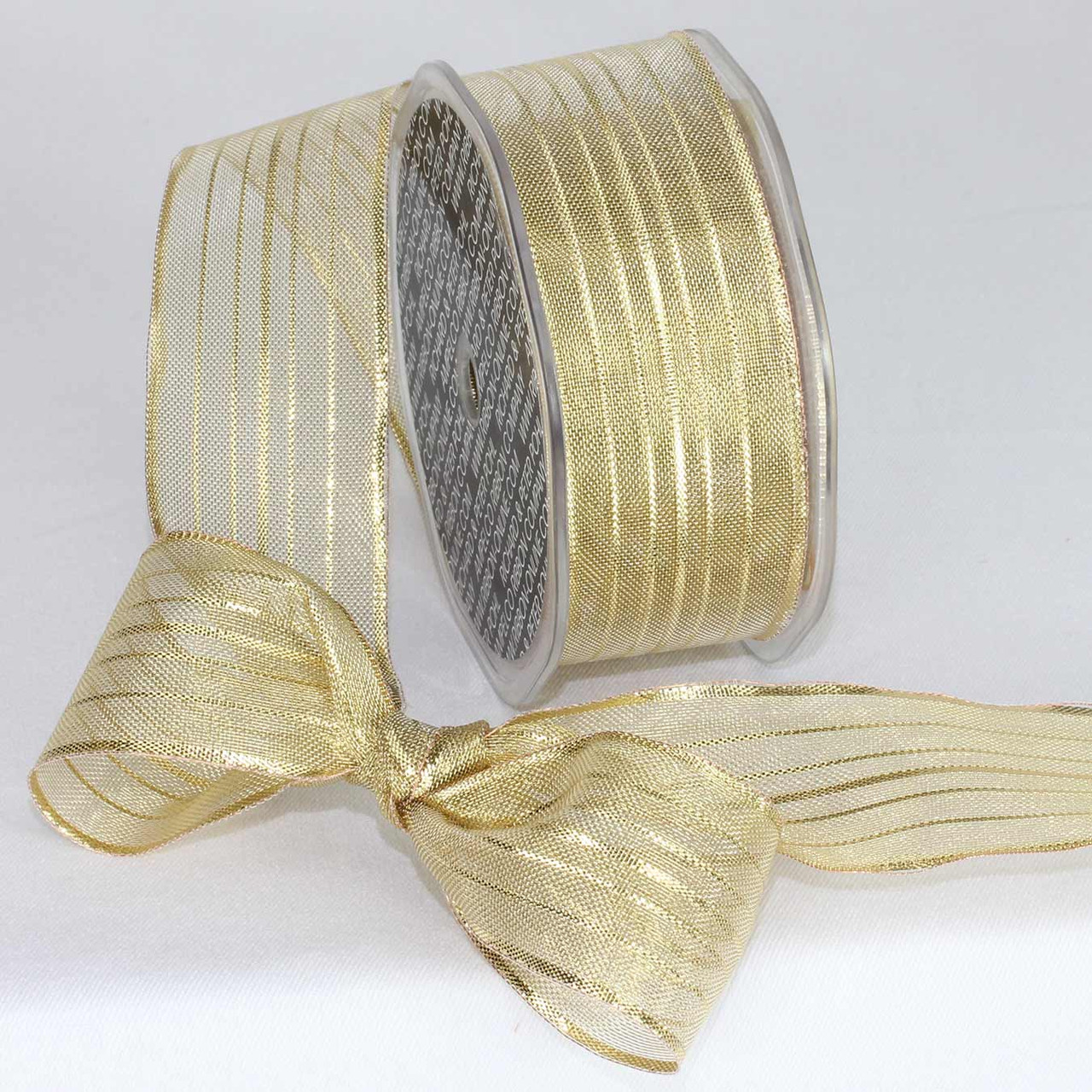 Brown & Metallic Gold Valentine Day Wired Craft Ribbon 1.5 x 40 Yards