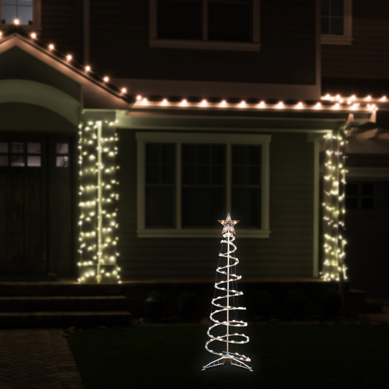 4ft Lighted Spiral Cone Tree Outdoor Christmas Decoration, Clear Lights ...