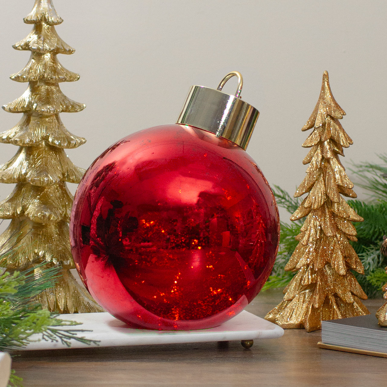 12-Inch Lighted Gold & Red Christmas Ornament Table Piece | Christmas ...