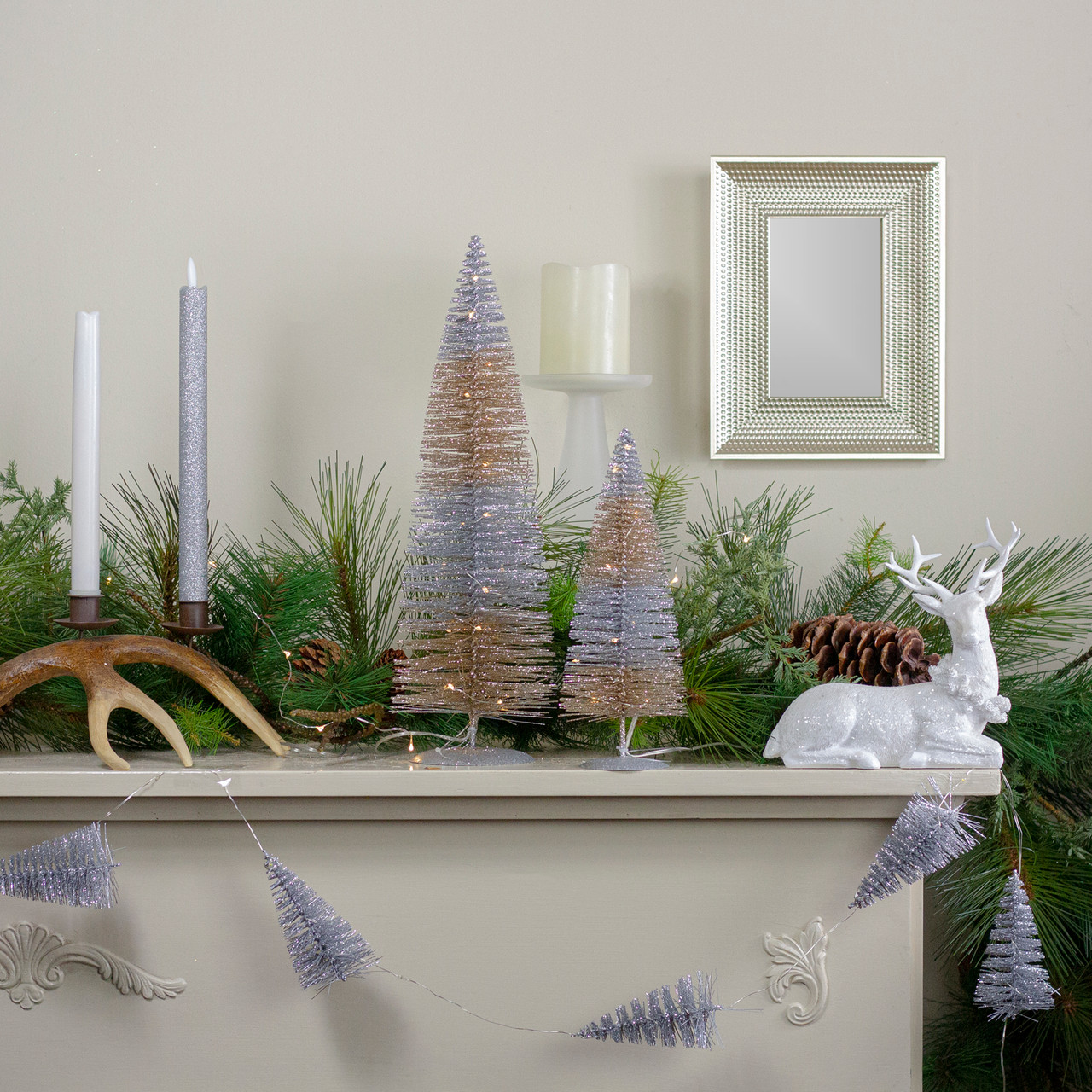 10" LED Lighted B/O Silver & Gold Sisal Mini Christmas Tree Warm