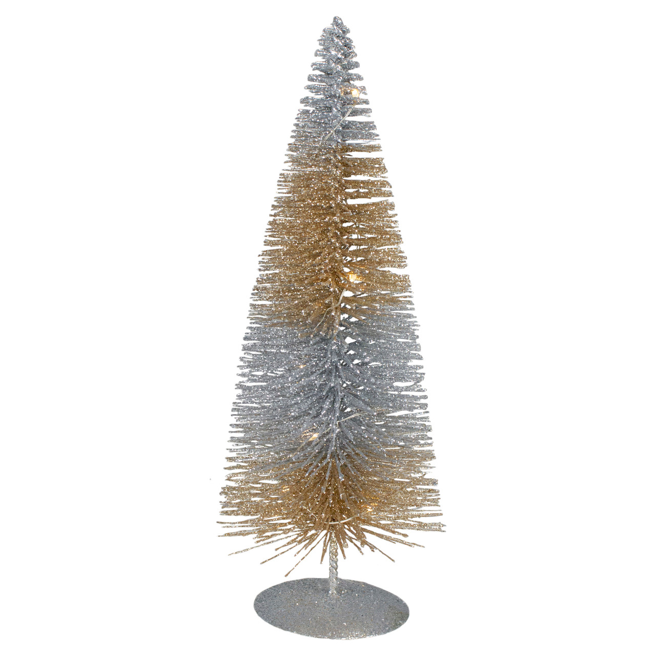 10" LED Lighted B/O Silver & Gold Sisal Mini Christmas Tree Warm