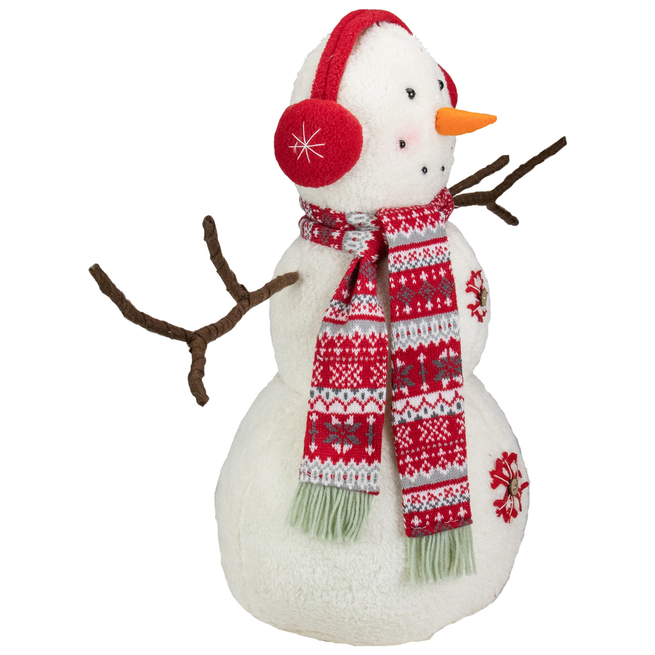 21.5-Inch White & Red Snowflake High Pile Fleece Plush Snowman ...