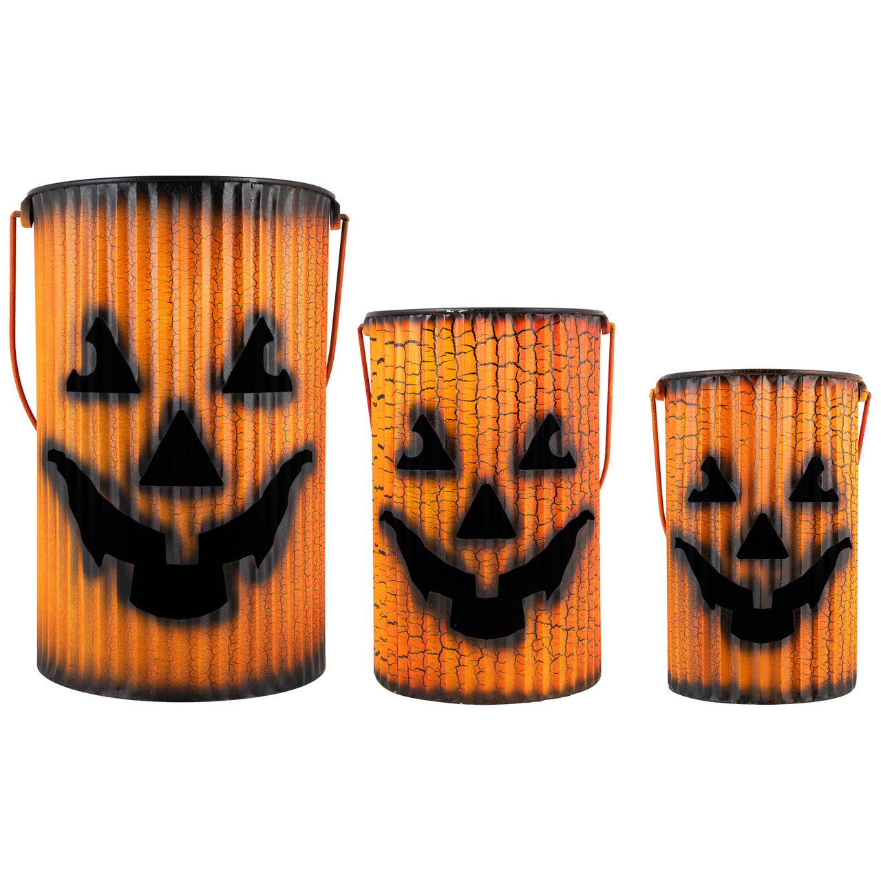Metal Jack O' Lantern Lantern Set Halloween Decoration - Orange