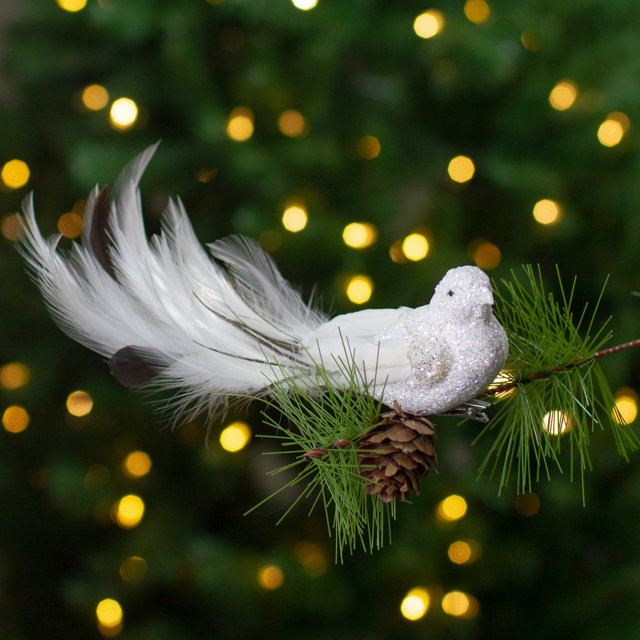 8" White Glittered Clip On Bird Christmas Ornament Christmas Central