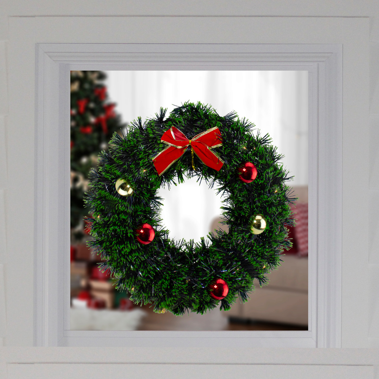 Red Heart Ornament & Tinsel Wreath 16in