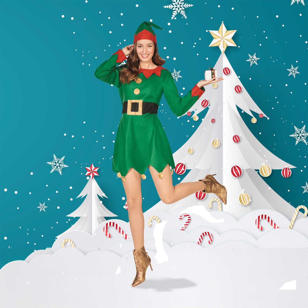 Christmas Tree Elf On The Shelf Green Outfit Women's Red Green