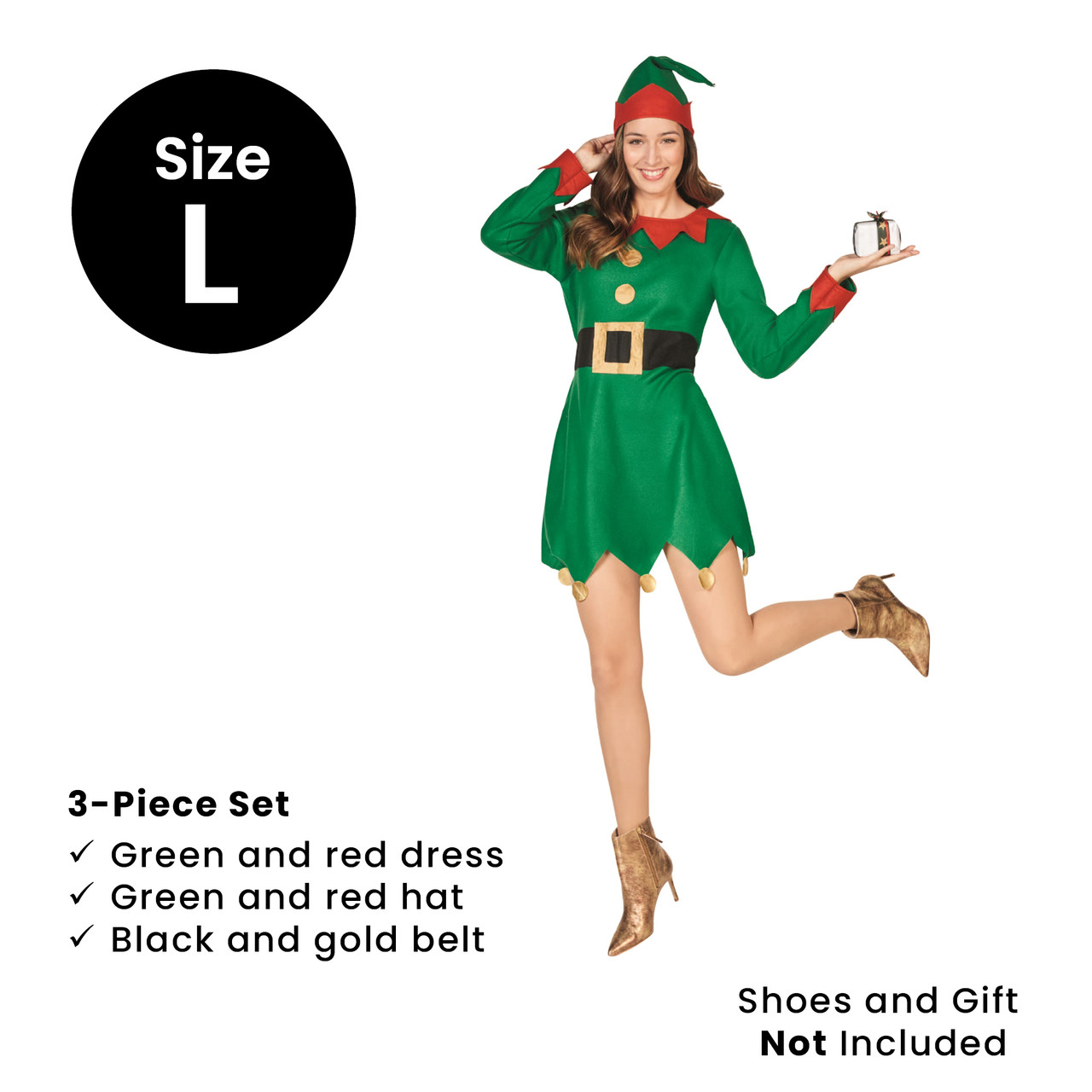 Women\'s Elf Costume Dress W/ Hat 3X Green Red Gold Trim Christmas Outfit NWT Christmas Elf Women main image 4
