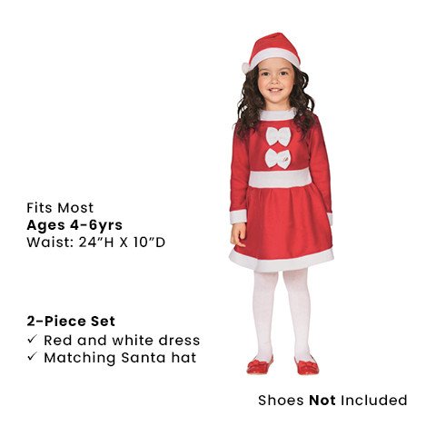 24" Red & White Girls Santa Costume With a Dress & Hat : 4-6 years |  Christmas Central