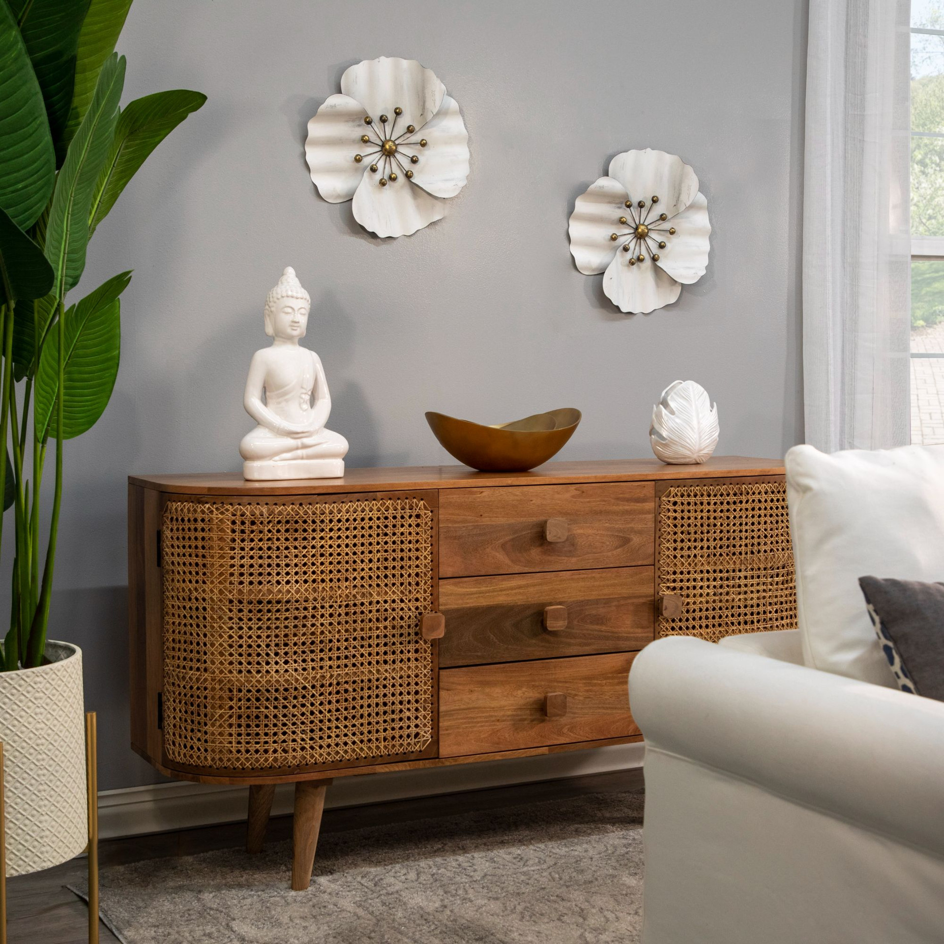 16" White & Gold Flower Wall Decor Christmas Central