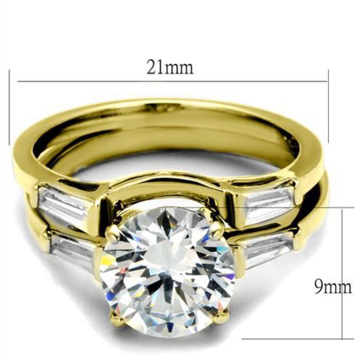 Women's 2Piece Stainless Steel Wedding Ring Set with CZ Size 5