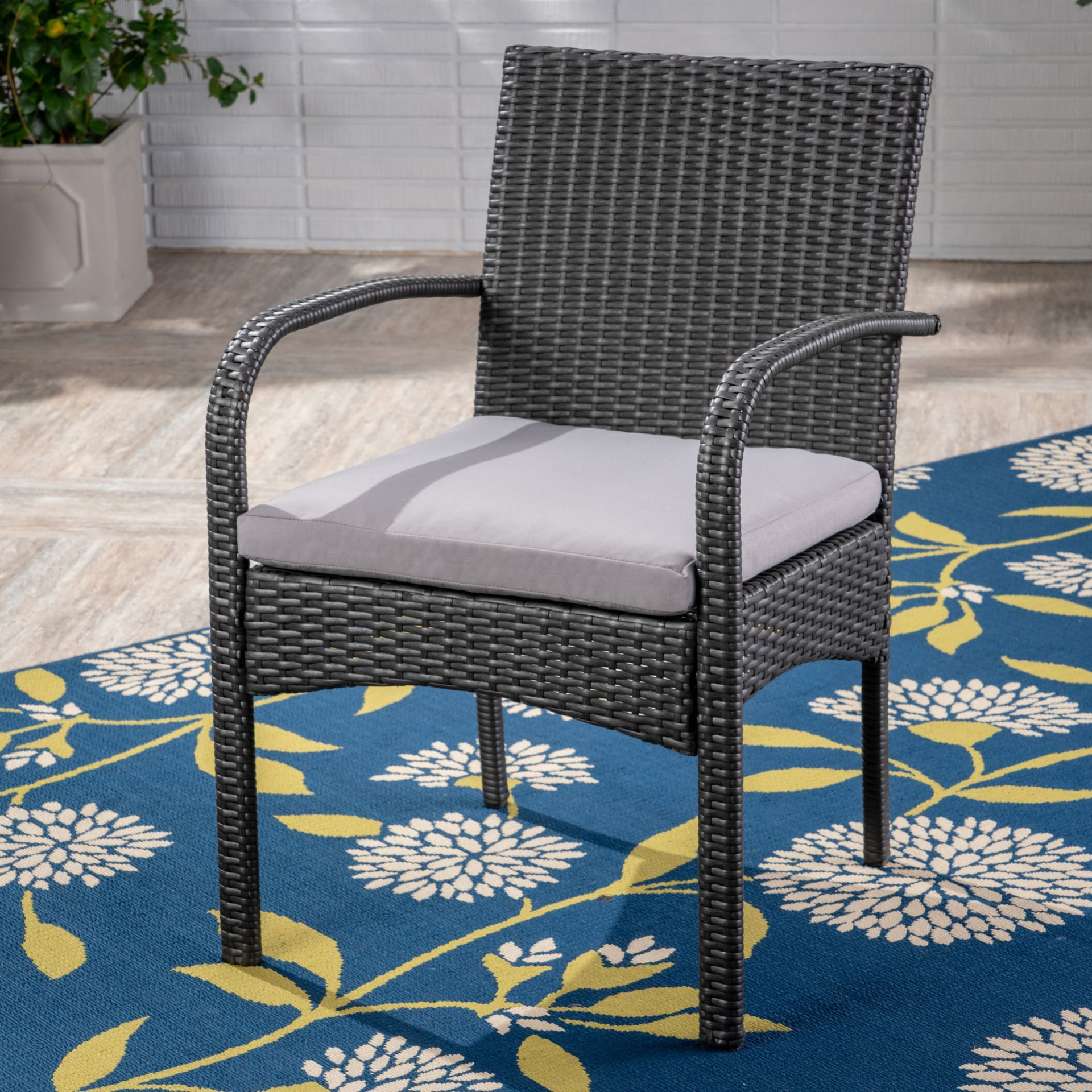 5-Piece Gray Wicker Finish Outdoor Furniture Patio Dining Set with ...