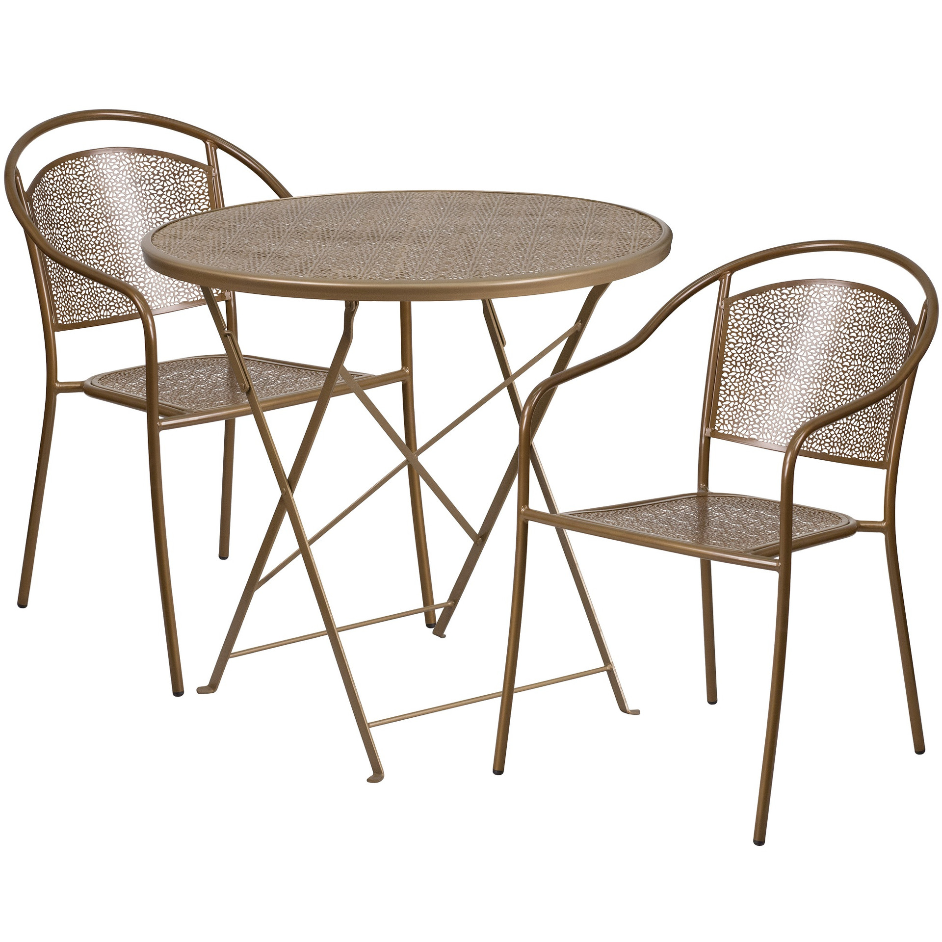 3Piece Gold Round Folding Outdoor Furniture Patio Table & Chairs