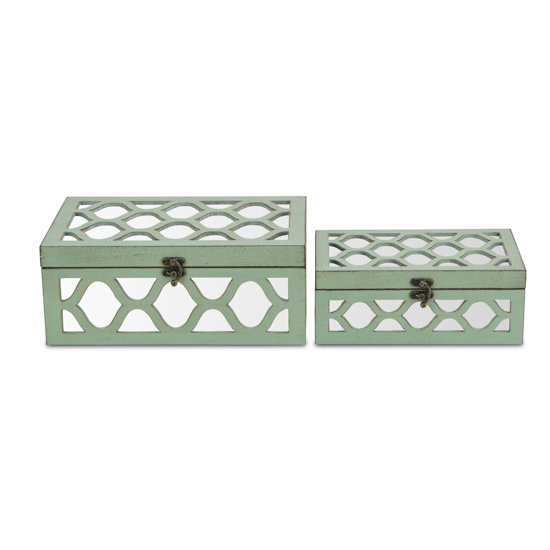 Set of 2 Blue Rectangle Storage Boxes with Overlayed Mirror Panels 12 ...