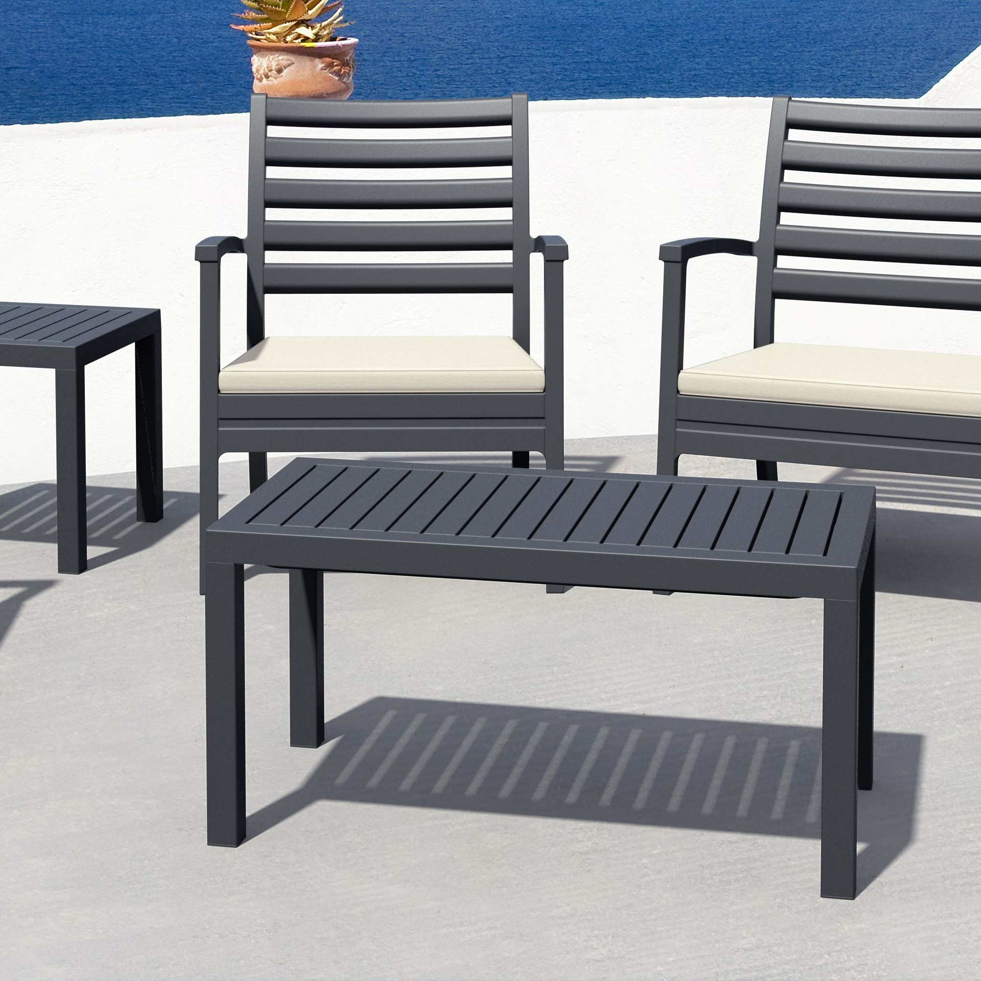 36" Dark Gray Patio Solid Rectangular Patio Resin Coffee Table ...