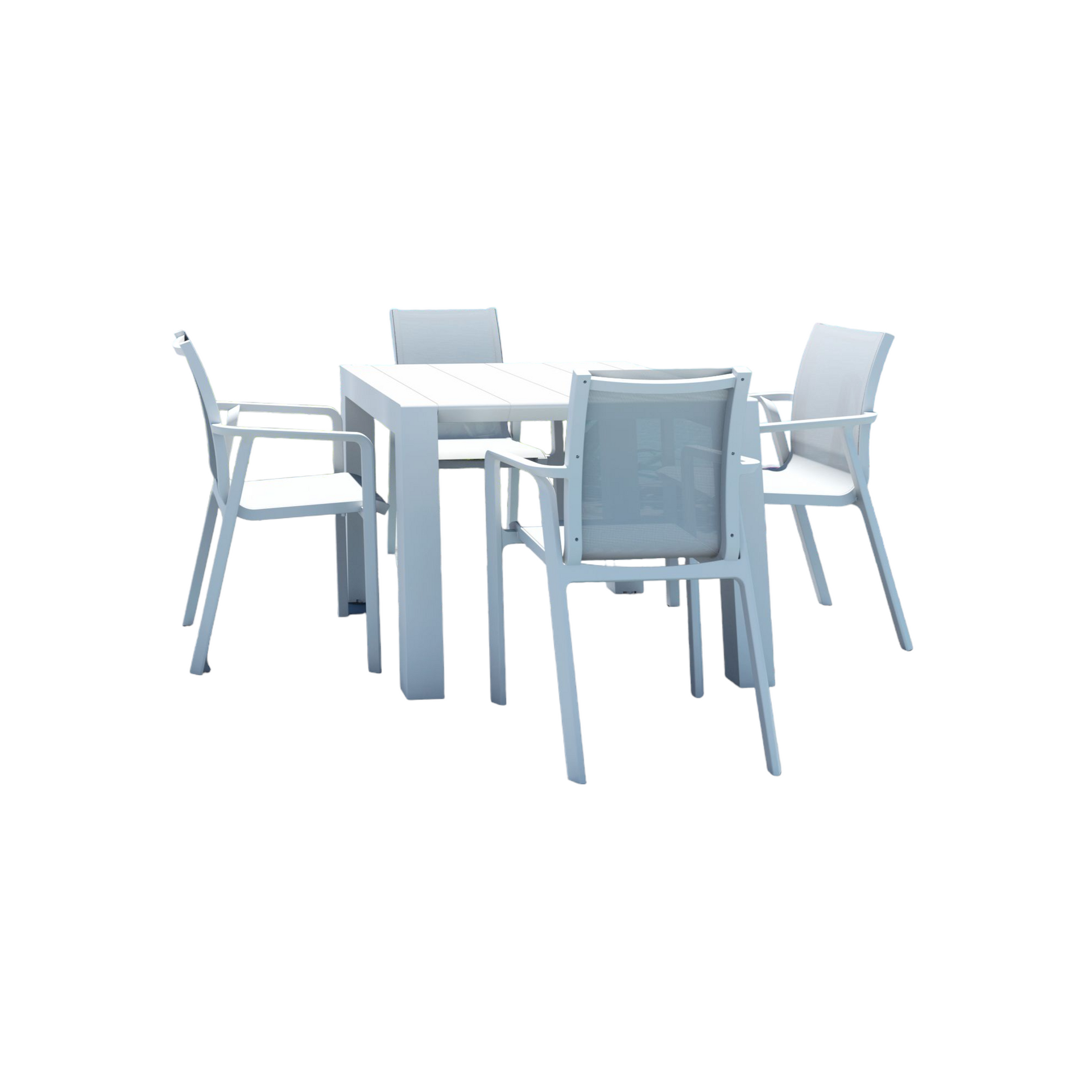 5Piece White Resin Patio Dining Set with Extension Table & Sling Arm