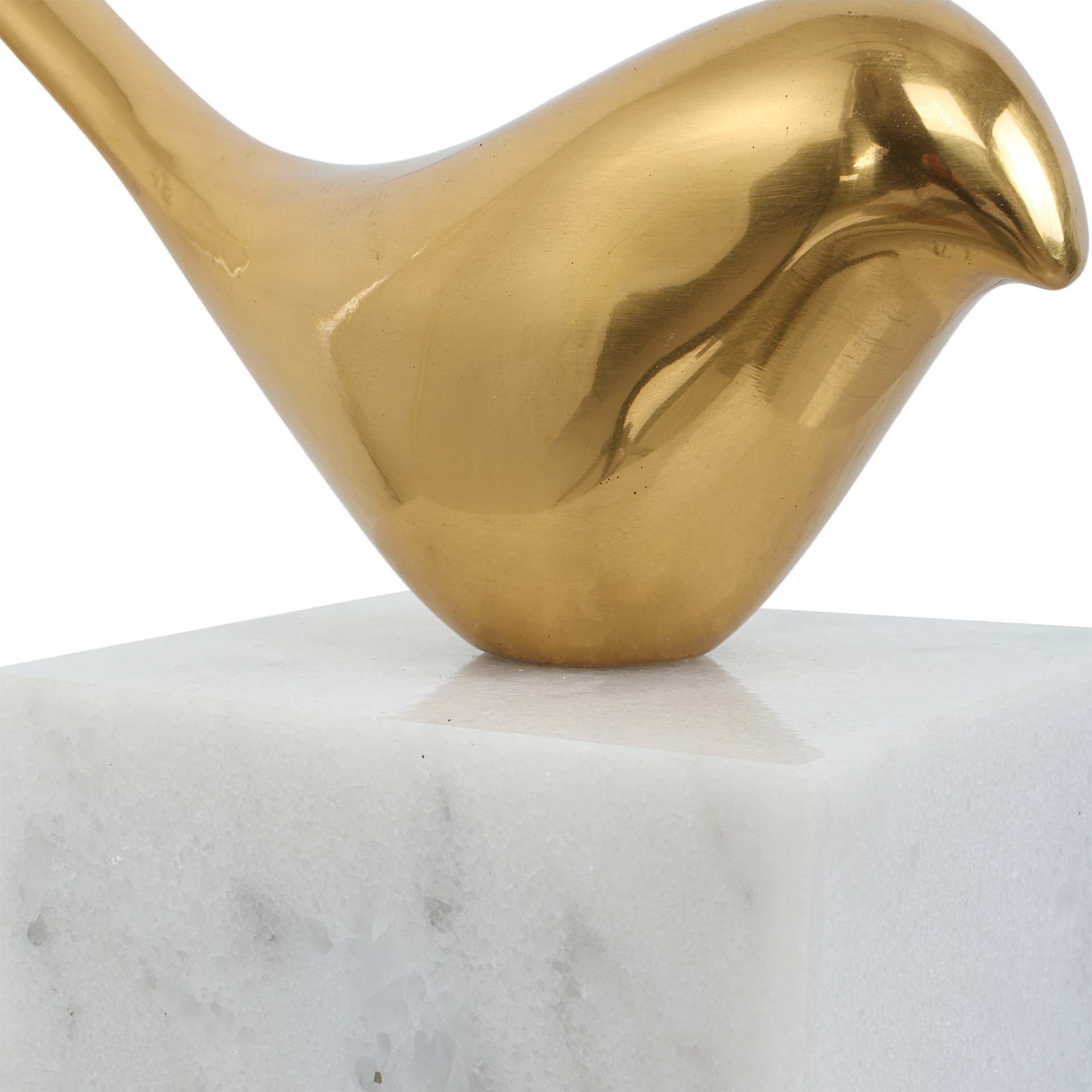 Solo Bird on a Marble Handcrafted Wall Decoration - 7" - White & Gold