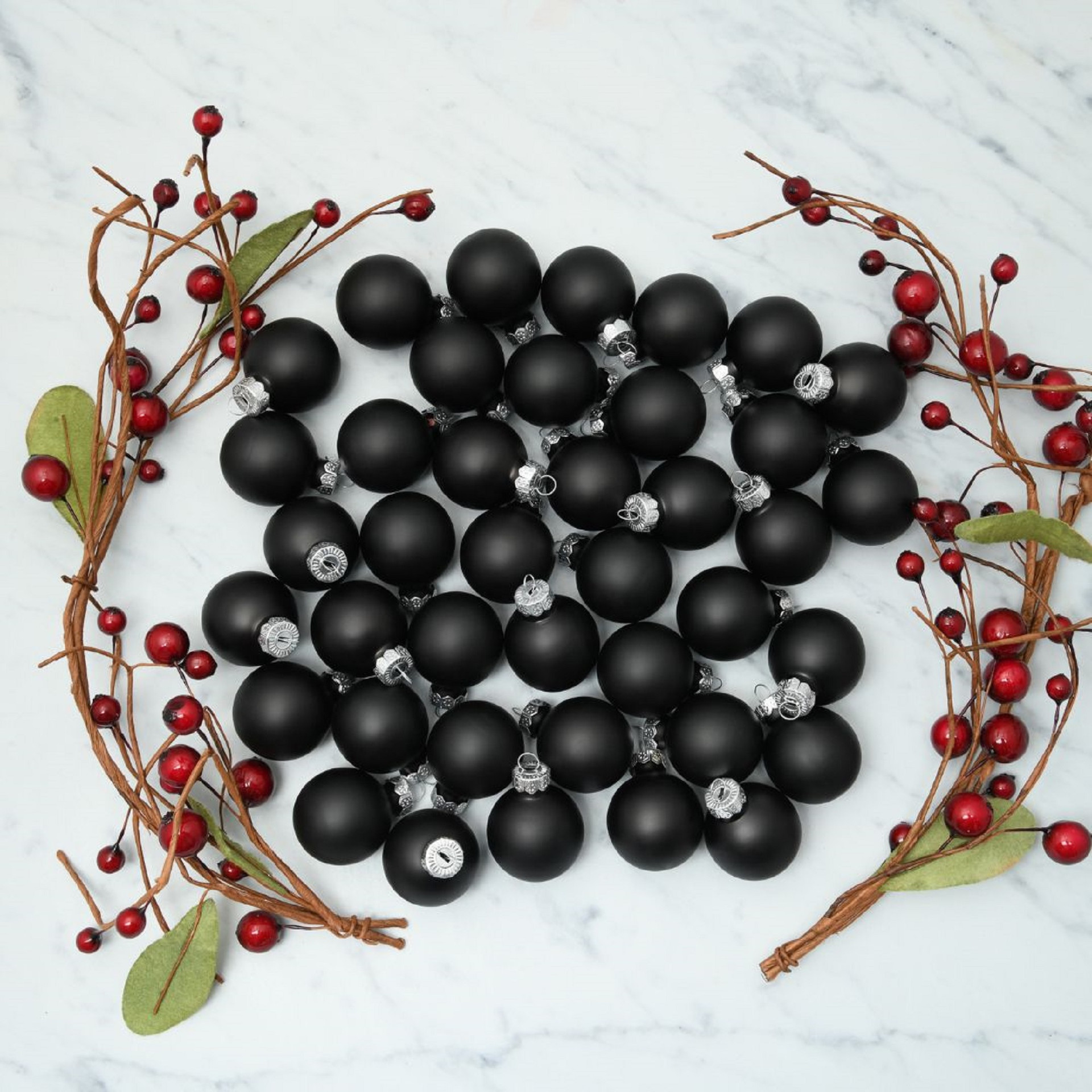 40ct Black Matte Glass Christmas Ball Ornaments 1.25" (30mm