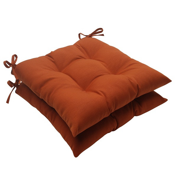 Set of 2 Burnt Orange Solid Outdoor Patio Tufted Seat Cushions 19